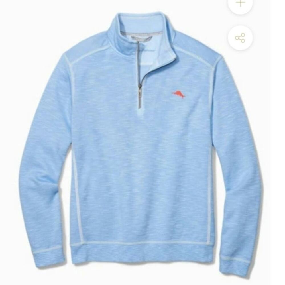 Tommy Bahama Tobago Bay Half-Zip Sweatshirt Light Sky size M Athleisure,Preppy.